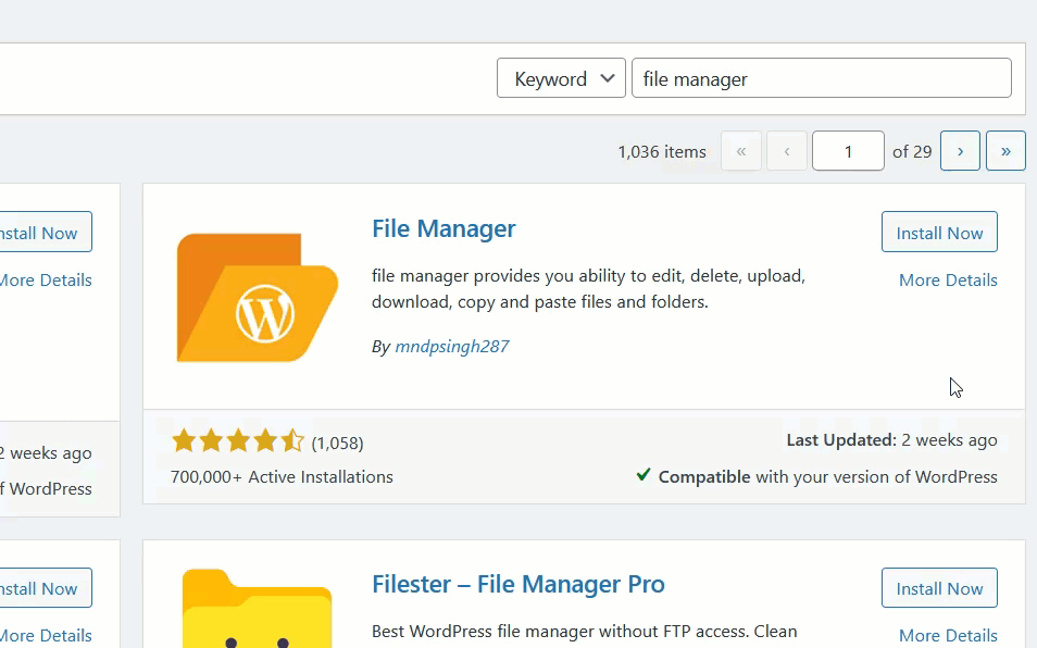 إعادة توجيه صفحة Wordpress - قم بتثبيت مدير ملفات wp