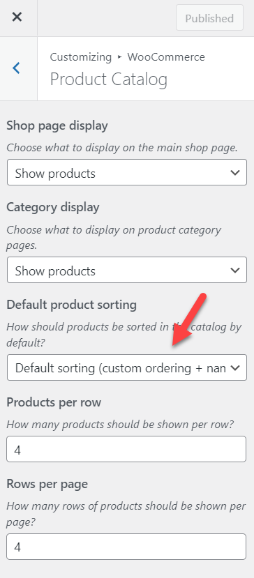 woocommerce 默認排序
