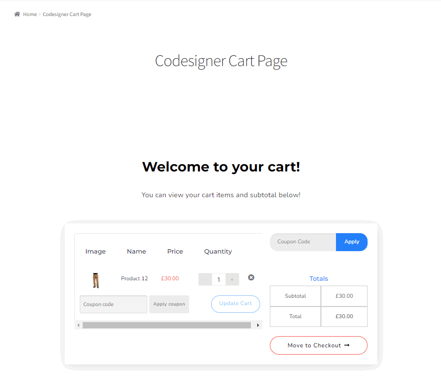woocommerceカートページelementor-codesignerカートページデモをカスタマイズする