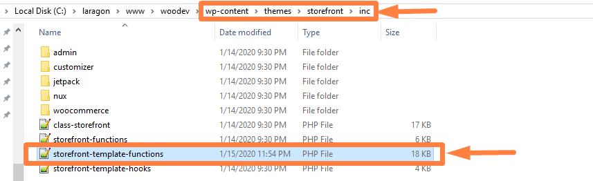 Storefront 및 Woocommerce 바닥글 링크 위치로 구축