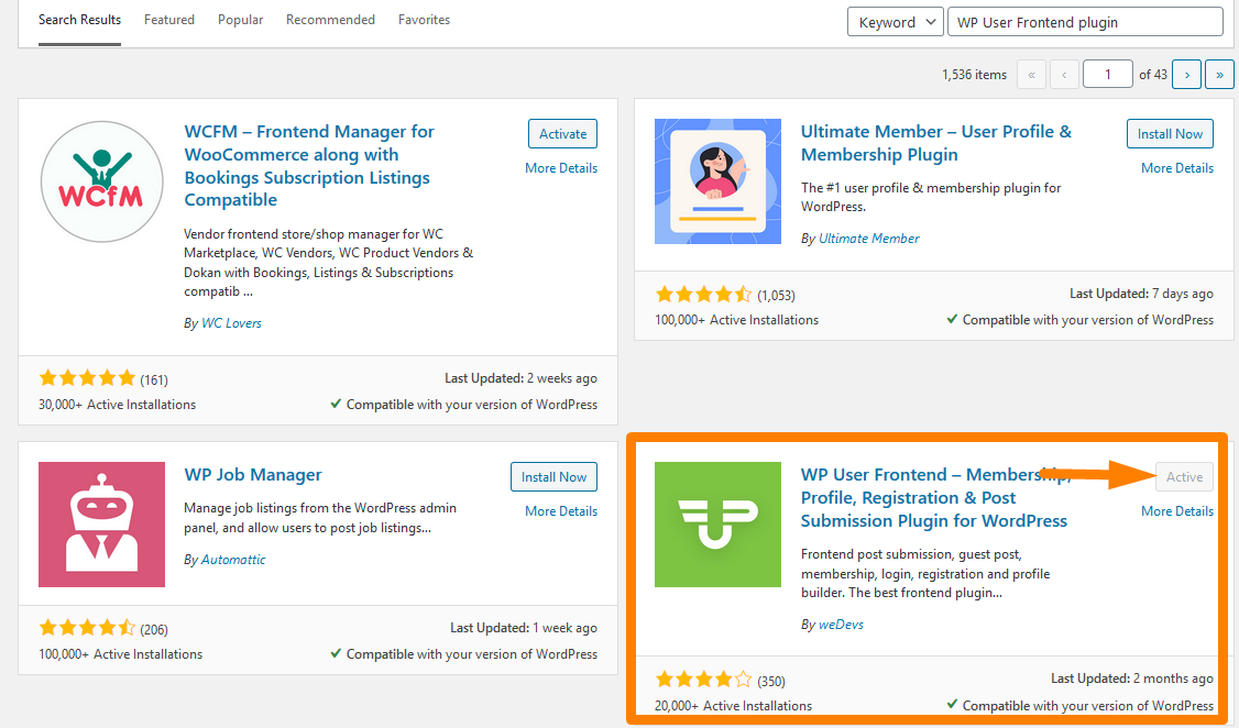 تثبيت ملحق WP User Frontend
