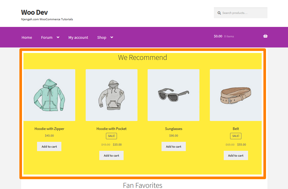 Aggiunta del colore di sfondo alle sezioni della home page di Storefront