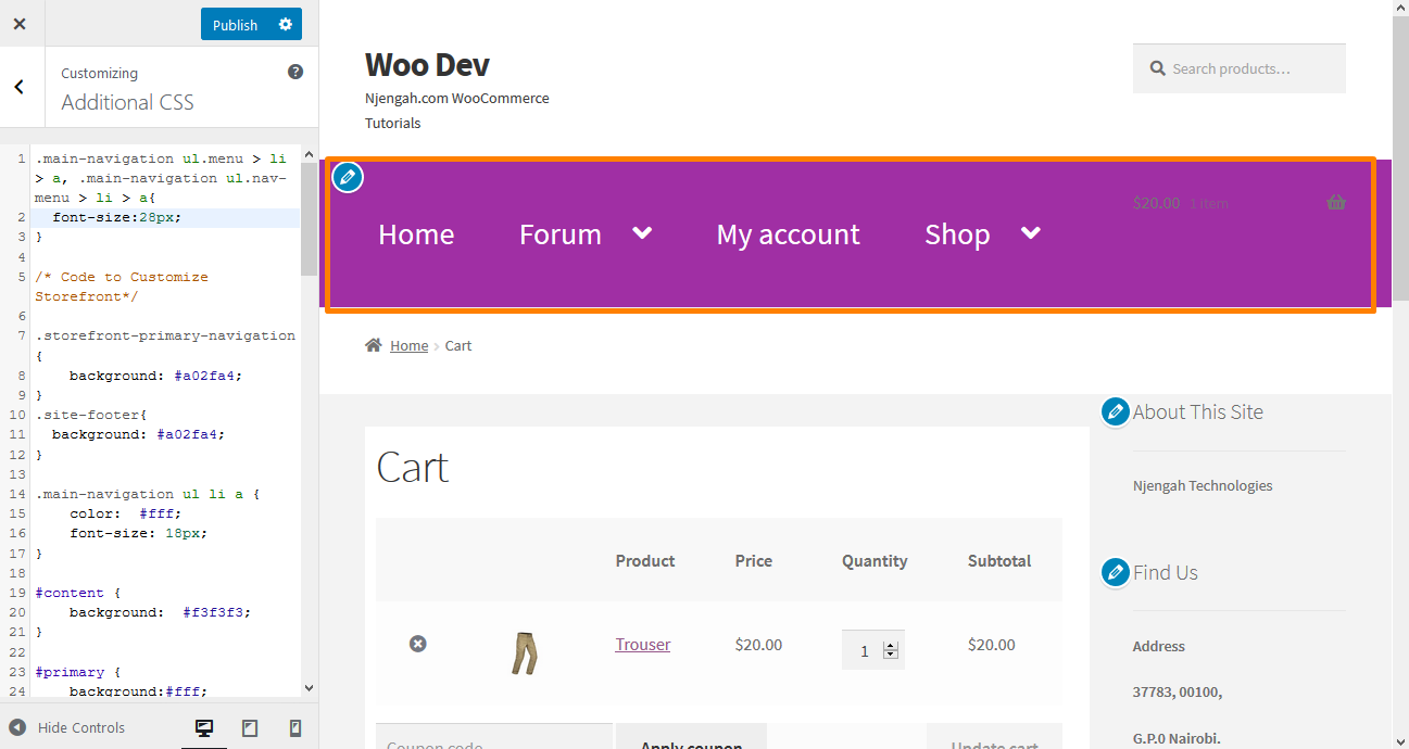 Dopo aver aggiunto CSS al menu