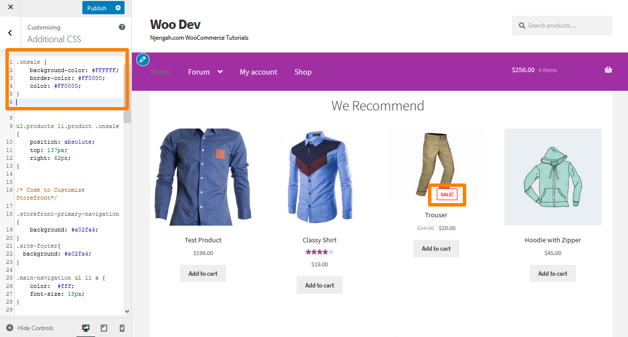 セールバッジのストアフロントWooCommerceをカスタマイズする方法