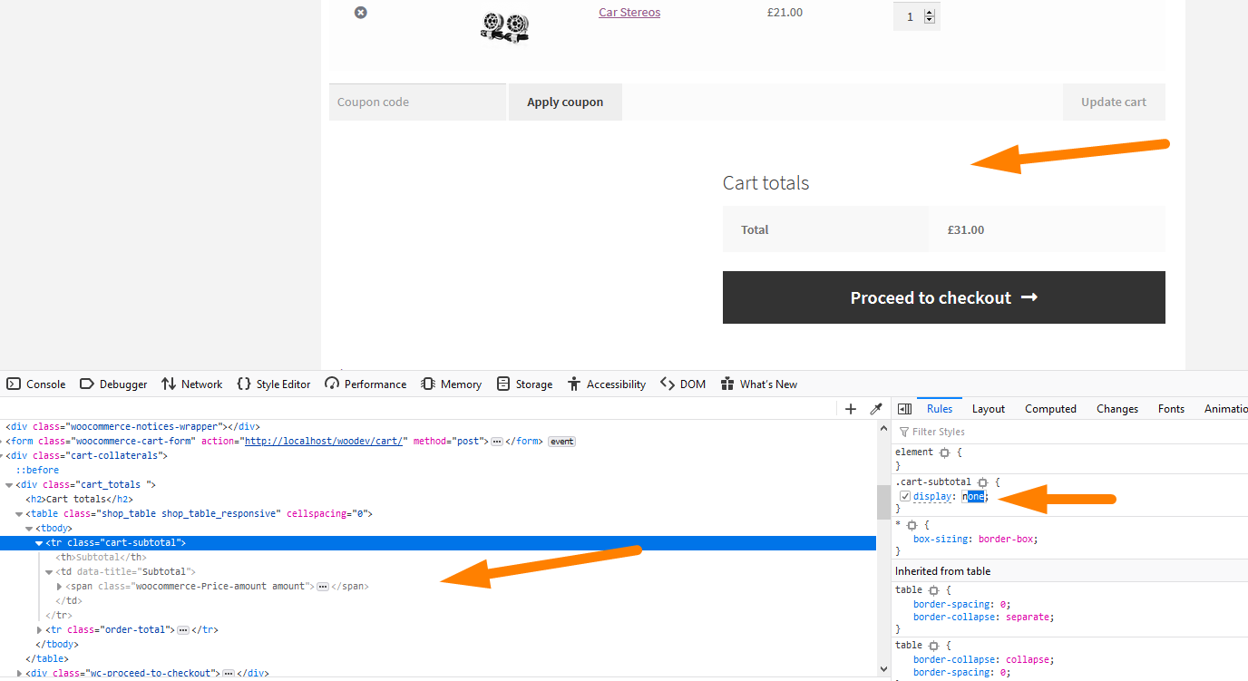 WooCommerce alt toplamı gizle veya WooCommerce'de Sepet Ara Toplamını Kaldır