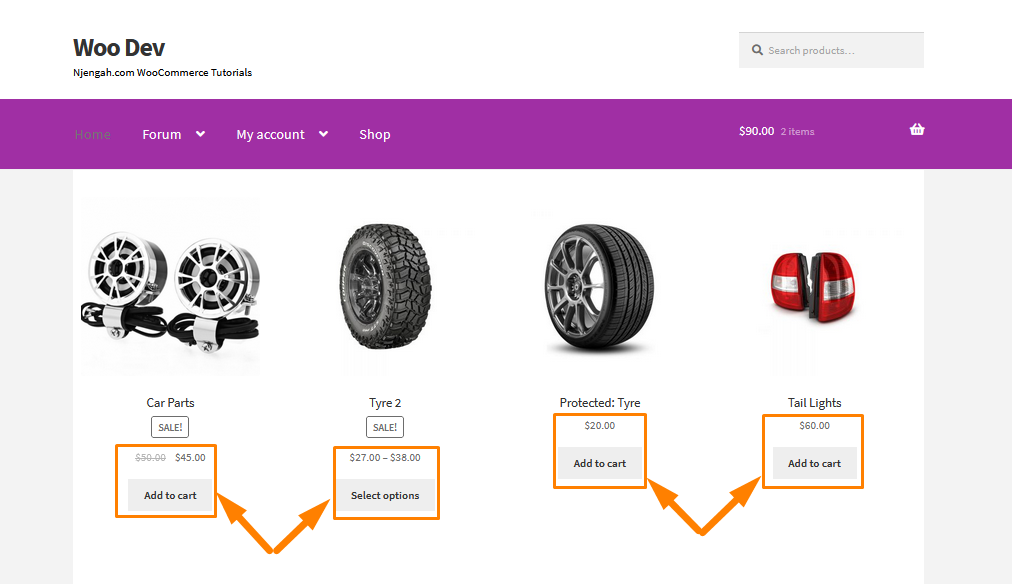 WooCommerce fiyatları ve sepete ekle düğmesi