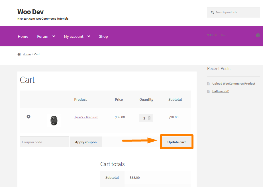 WooCommerce güncelleme sepeti düğmesi