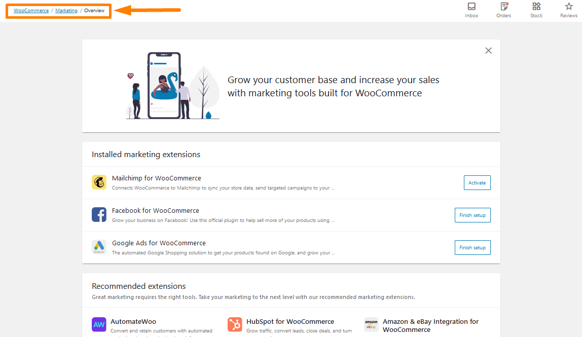WooCommerce pazarlama merkezi