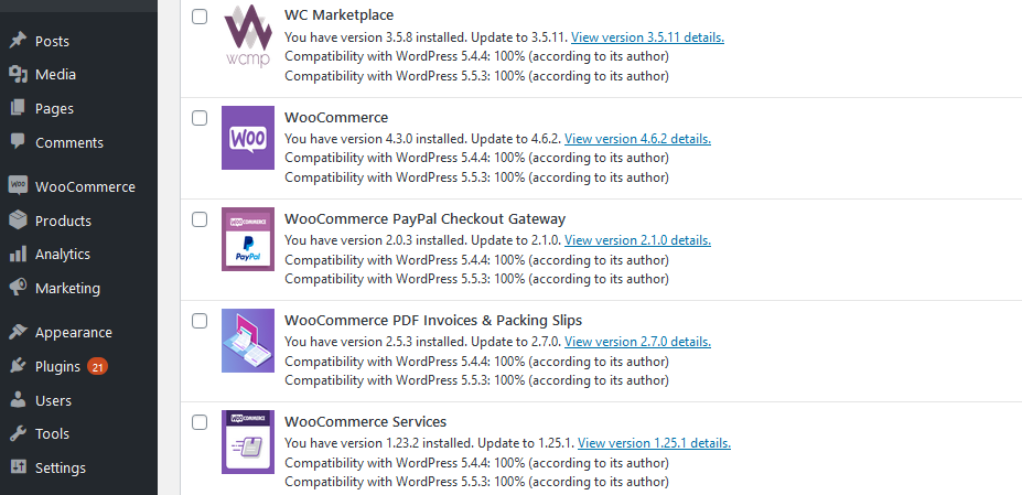 WooCommerce Güncelleme bildirimleri