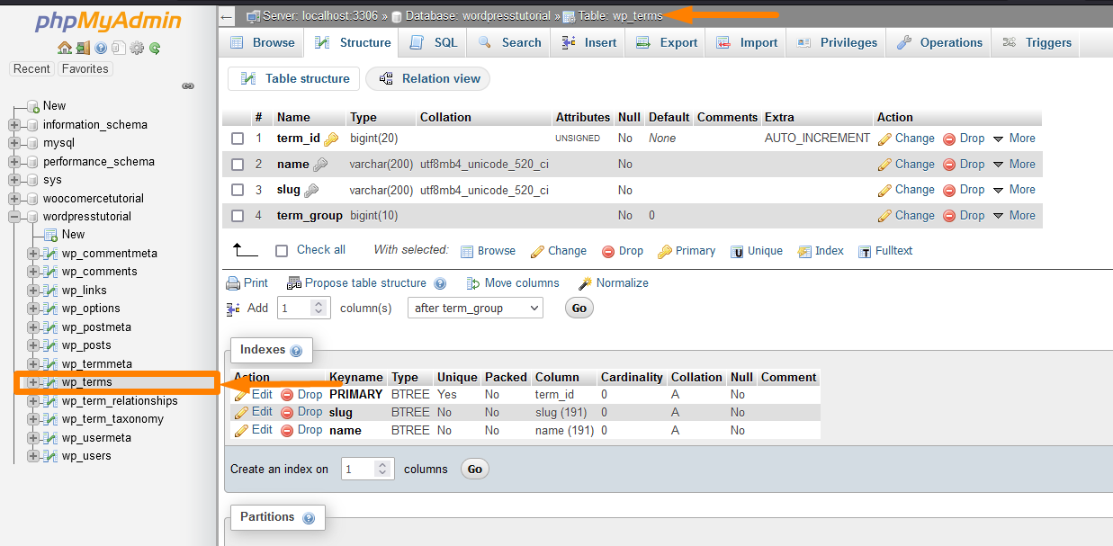 wp_terms WordPress-Datenbanktabelle