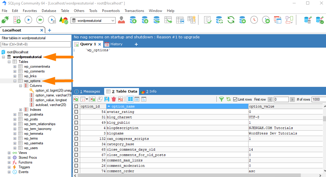 WordPress-Datenbankverbindung über SQLyog