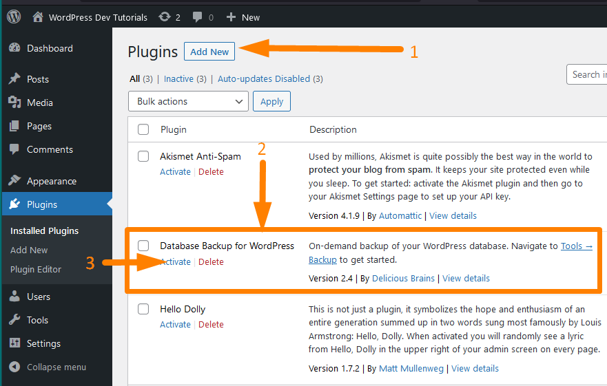 Erstellen einer WordPress-Datenbanksicherung mit dem Plugin