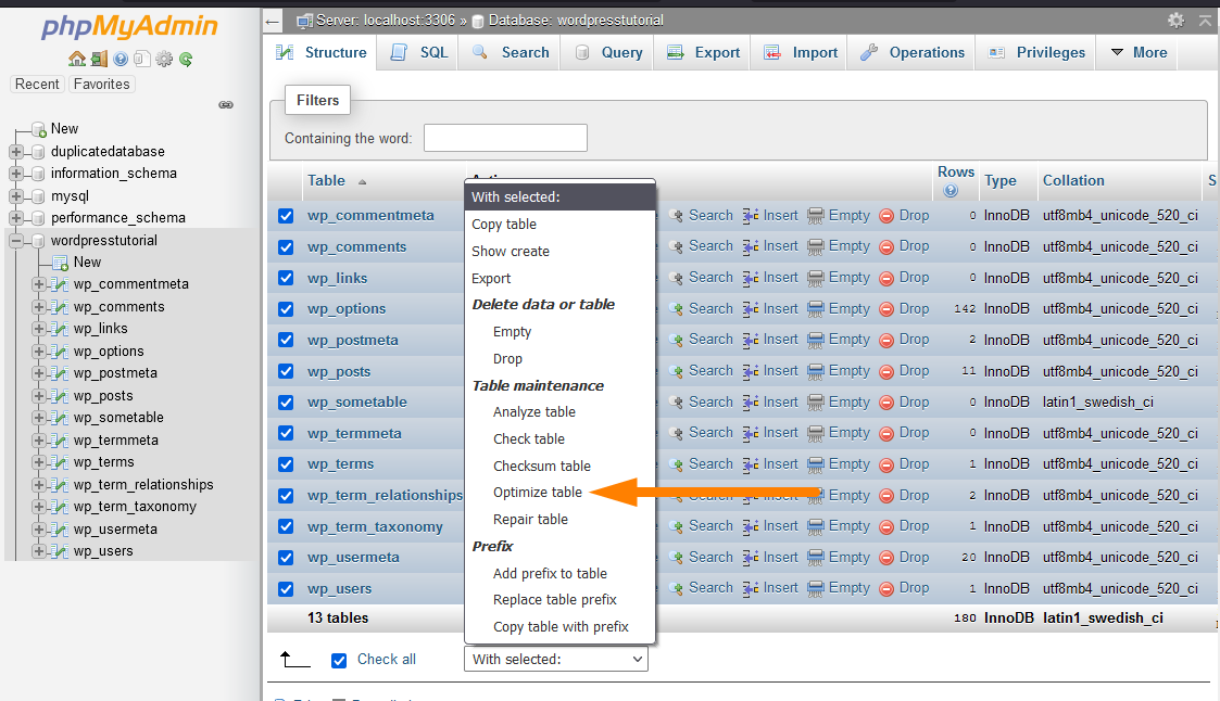 Optimierung der WordPress-Datenbank mit phpMyAdmin -2