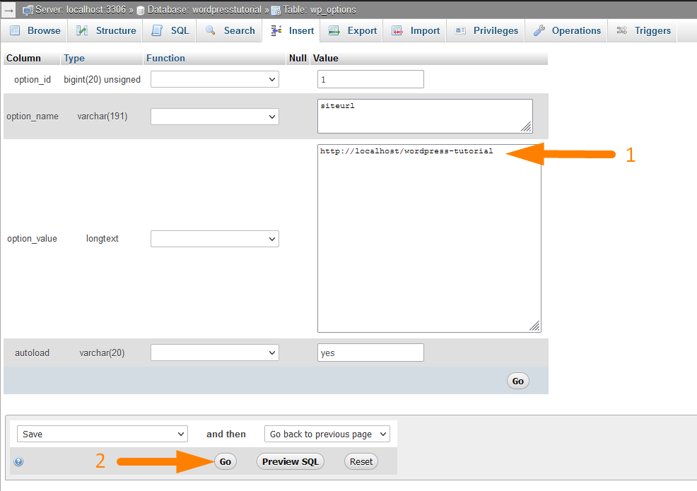 WordPress URL in Datenbank ändern -2
