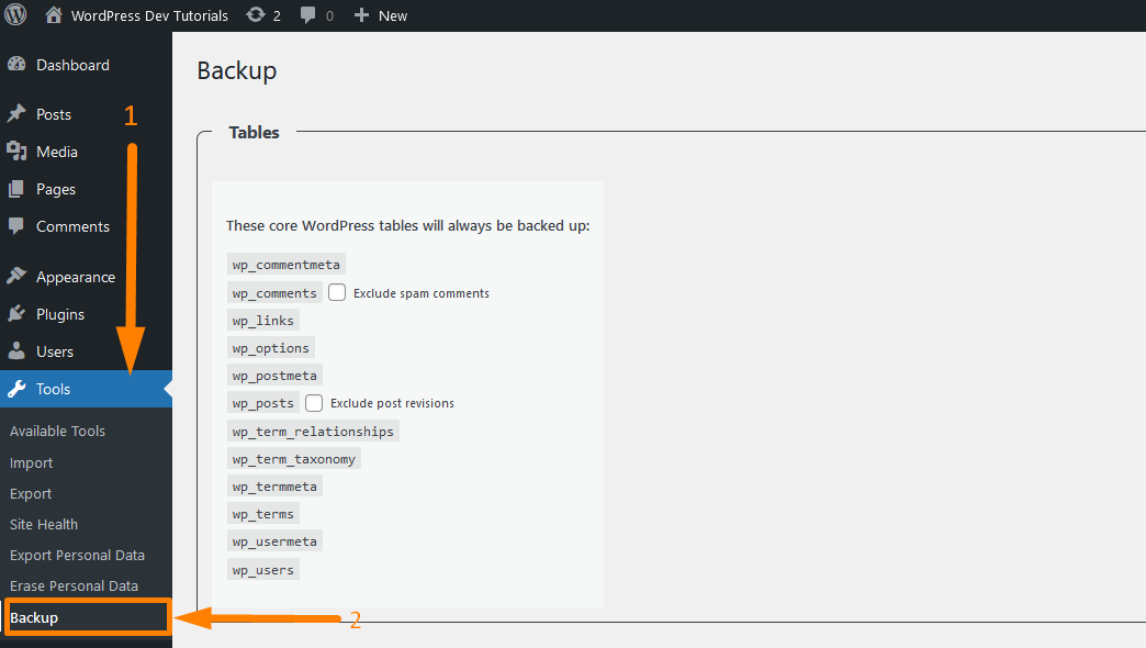 Erstellen einer WordPress-Datenbanksicherung mit dem Plugin
