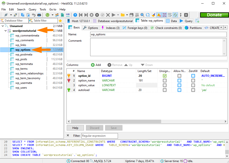 WordPress Database Connect mit HeidiSQL -2