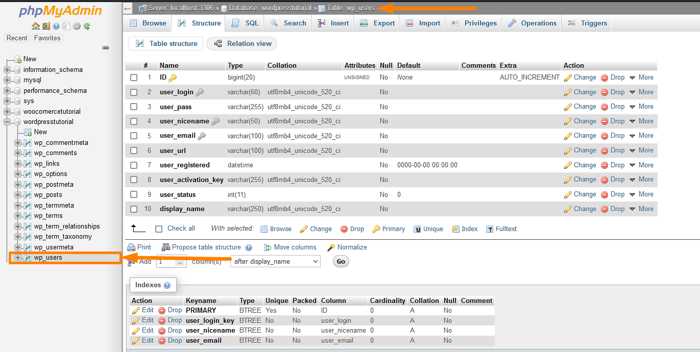 wp_user WordPress-Datenbanktabelle