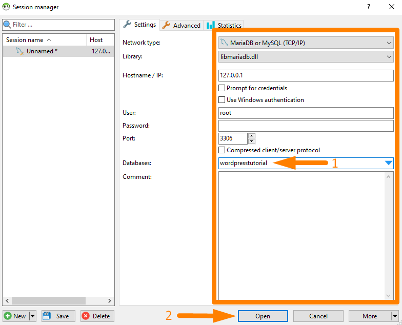 WordPress Database Connect mit HeidiSQL -2