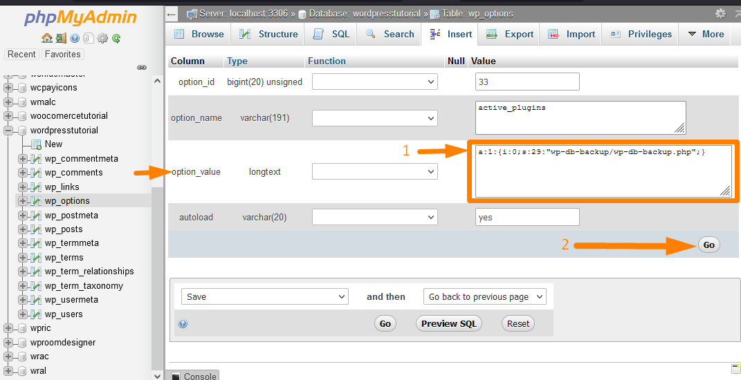 Deaktivieren Sie alle WordPress-Plugins in der WordPress-Datenbank