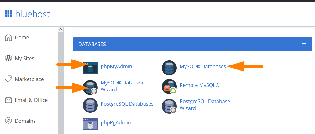 Speicherort der Bluehost WordPress-Datenbank