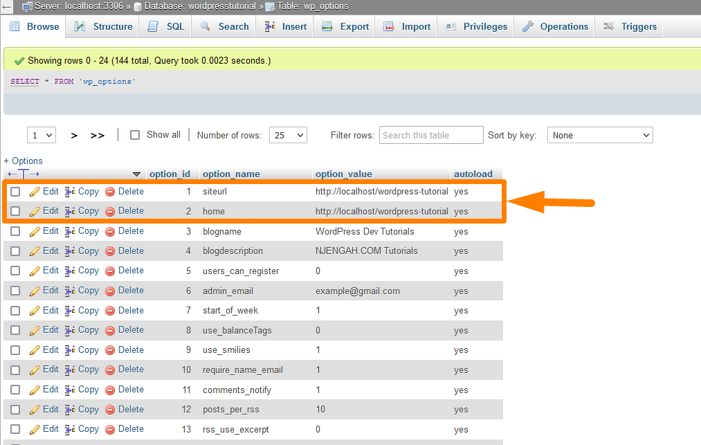 WordPress URL in Datenbank ändern -1