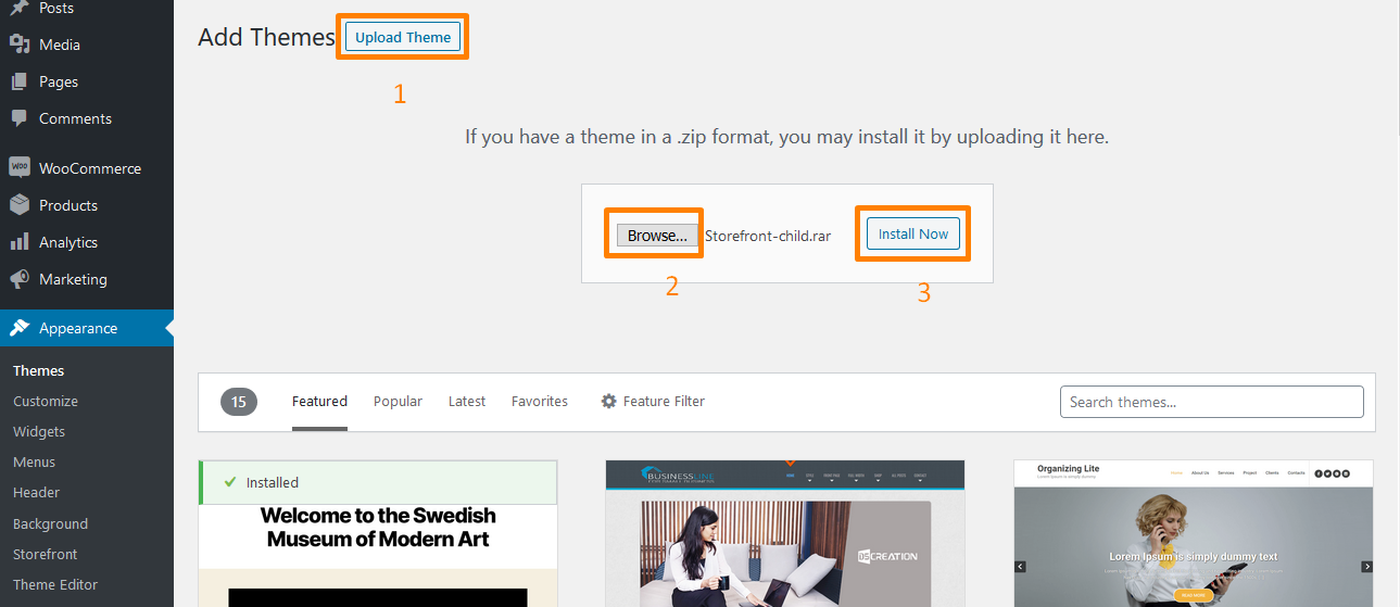 télécharger le thème Créer un thème enfant WooCommerce Storefront