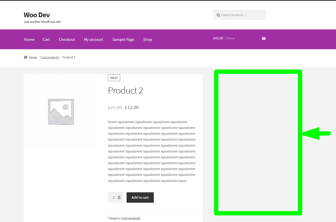 eliminați bara laterală de pe pagina produsului WooCommerce