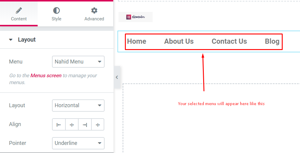 Cómo crear un encabezado adhesivo impresionante usando Elementor (Tutorial de Elementor) 15 How to add menu in elementor