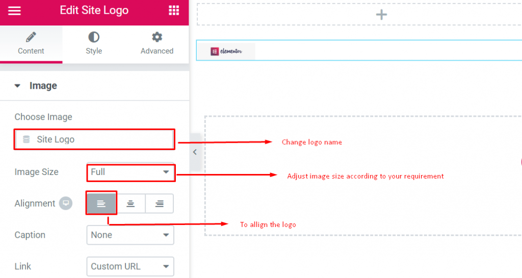 Cómo crear un encabezado adhesivo impresionante usando Elementor (Tutorial de Elementor) 13 How to configure logo
