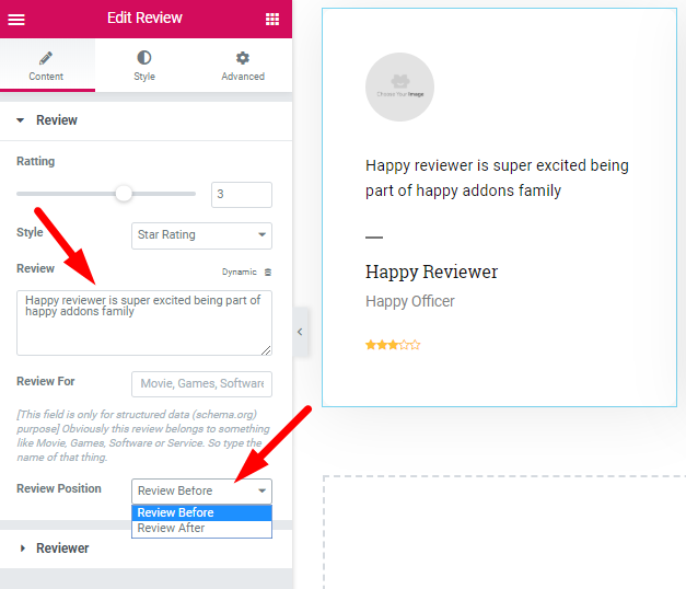 Elementor3で顧客のレビューを紹介するトレンドデザインを作成する edit review details with elementor and happyaddons