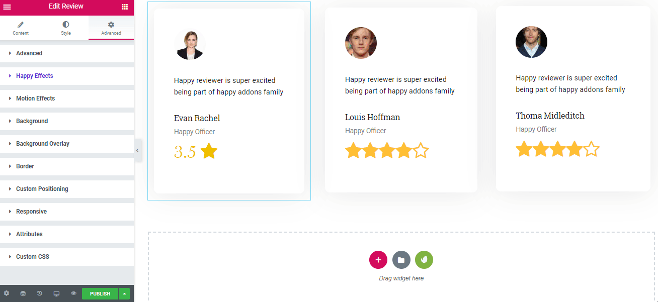 Elementor12で顧客のレビューを紹介するトレンドデザインを作成する style customer review stars