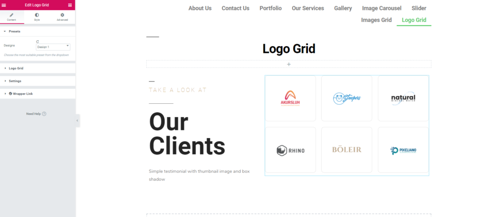 Améliorez votre site Elementor en utilisant les widgets gratuits de Happy Addons 28 logo-grid