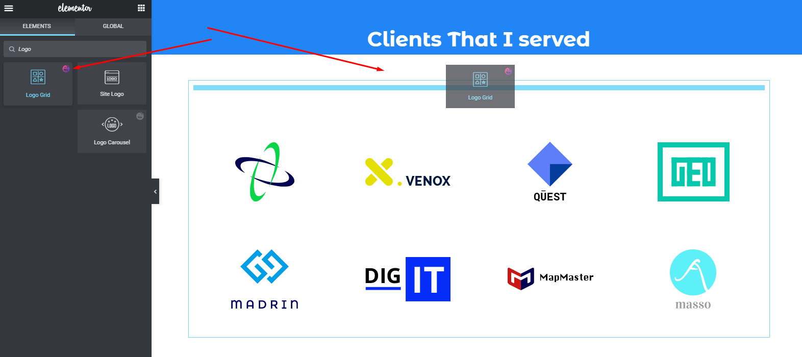 Elementorを使用して個人用Webサイトを構築し、簡単にプロフェッショナルな外観を与える方法13 Logo Grid widget of Happy Addons