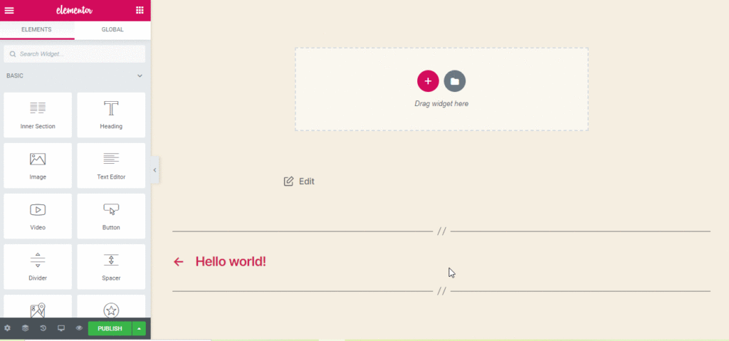 Как использовать Elementor для создания вашего сайта с легкостью 7 drag widgets in empty page