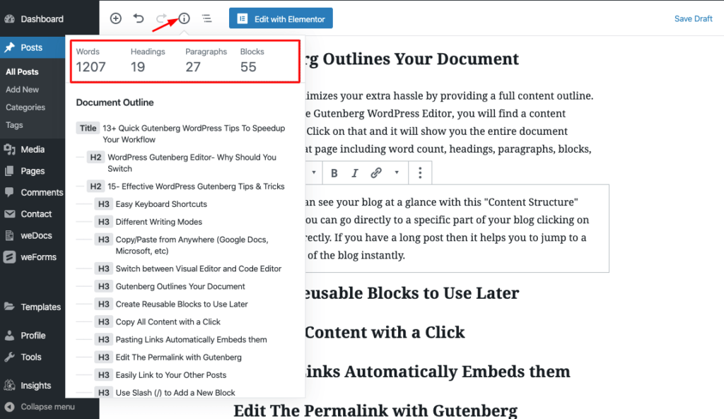 WordPress Gutenbergエディター:初心者向けの究極のユーザーガイド18 Gutenberg easily Outlines Your Document
