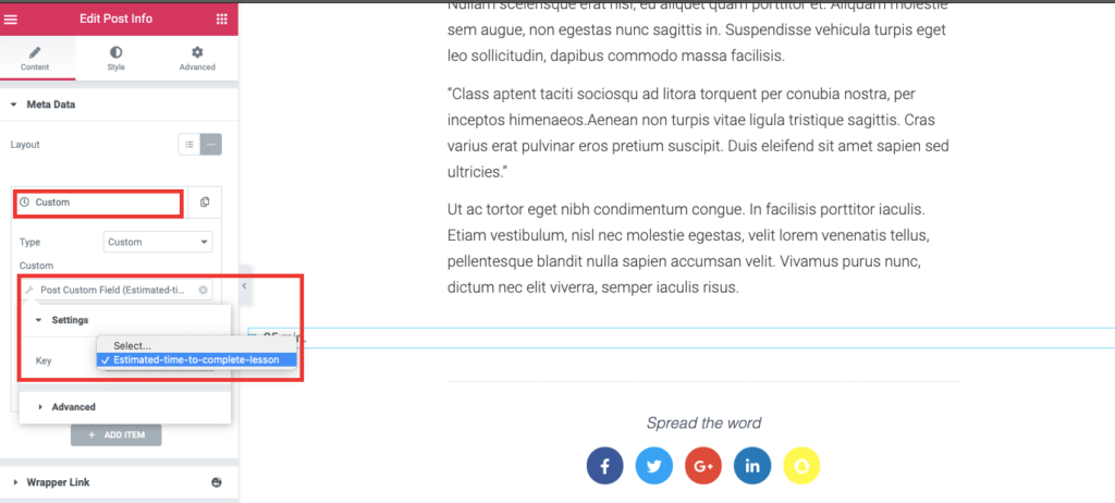 Cum să creezi un site web de curs online în WordPress utilizând Elementor (Tutorial și Ghid de planificare prealabilă) 21 Set the attribute for your custom field