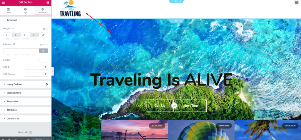 Cómo crear un sitio web de viajes con WordPress y Elementor en menos de una hora 39 Header 1