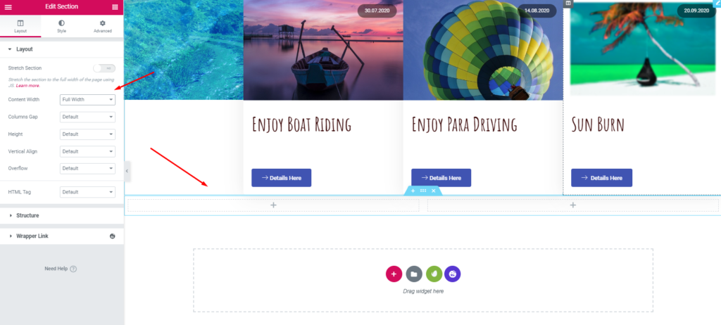 Cómo crear un sitio web de viajes con WordPress y Elementor en menos de una hora 22 Section adding