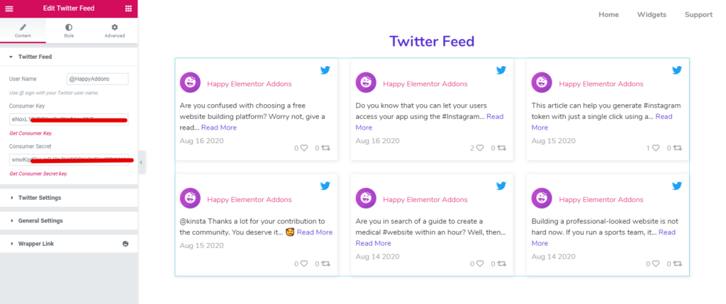 اعرض محتوياتك الاجتماعية بطريقة جذابة باستخدام خلاصات الوسائط الاجتماعية Happy Addons (Facebook و Twitter و Instagram) 33 Twitter feed