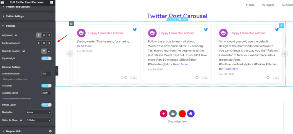 اعرض محتوياتك الاجتماعية بطريقة جذابة باستخدام خلاصات الوسائط الاجتماعية Happy Addons (Facebook و Twitter و Instagram) 44 Twitter Carousel