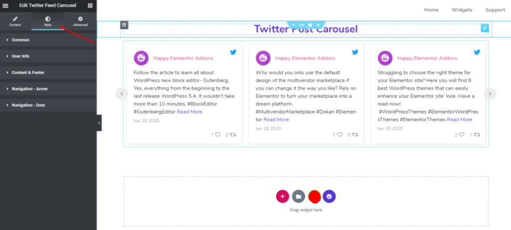 اعرض محتوياتك الاجتماعية بطريقة جذابة باستخدام خلاصات الوسائط الاجتماعية Happy Addons (Facebook و Twitter و Instagram) 45 Twitter Feed Carousel