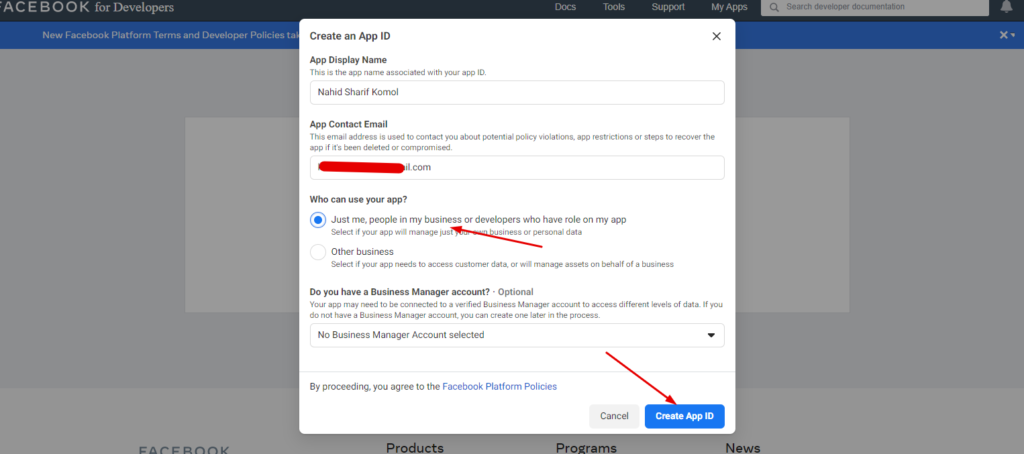 اعرض محتوياتك الاجتماعية بطريقة جذابة باستخدام خلاصات الوسائط الاجتماعية Happy Addons (Facebook ، Twitter ، Instagram) 8 Create App ID