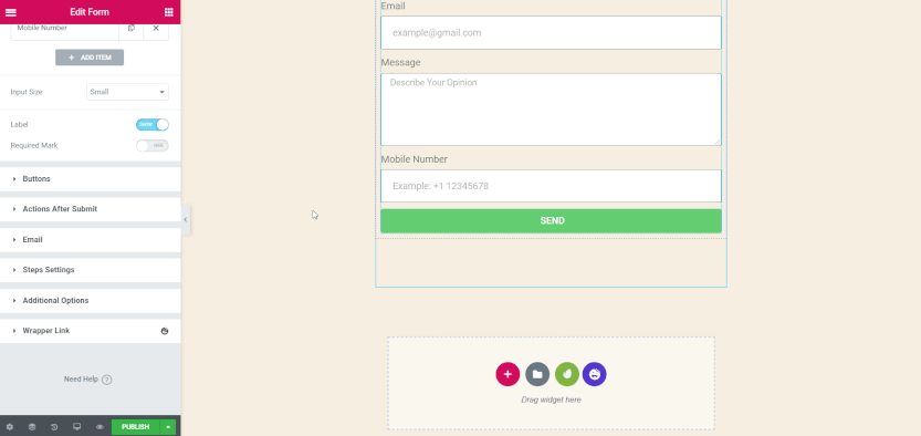 La guía definitiva para crear un formulario de contacto de Elementor 6 Step 3: Setting the Button