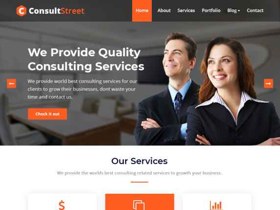 أفضل 10 ثيمات ووردبريس مجانية للأعمال 9 ConsultStreet consulting business WordPress theme