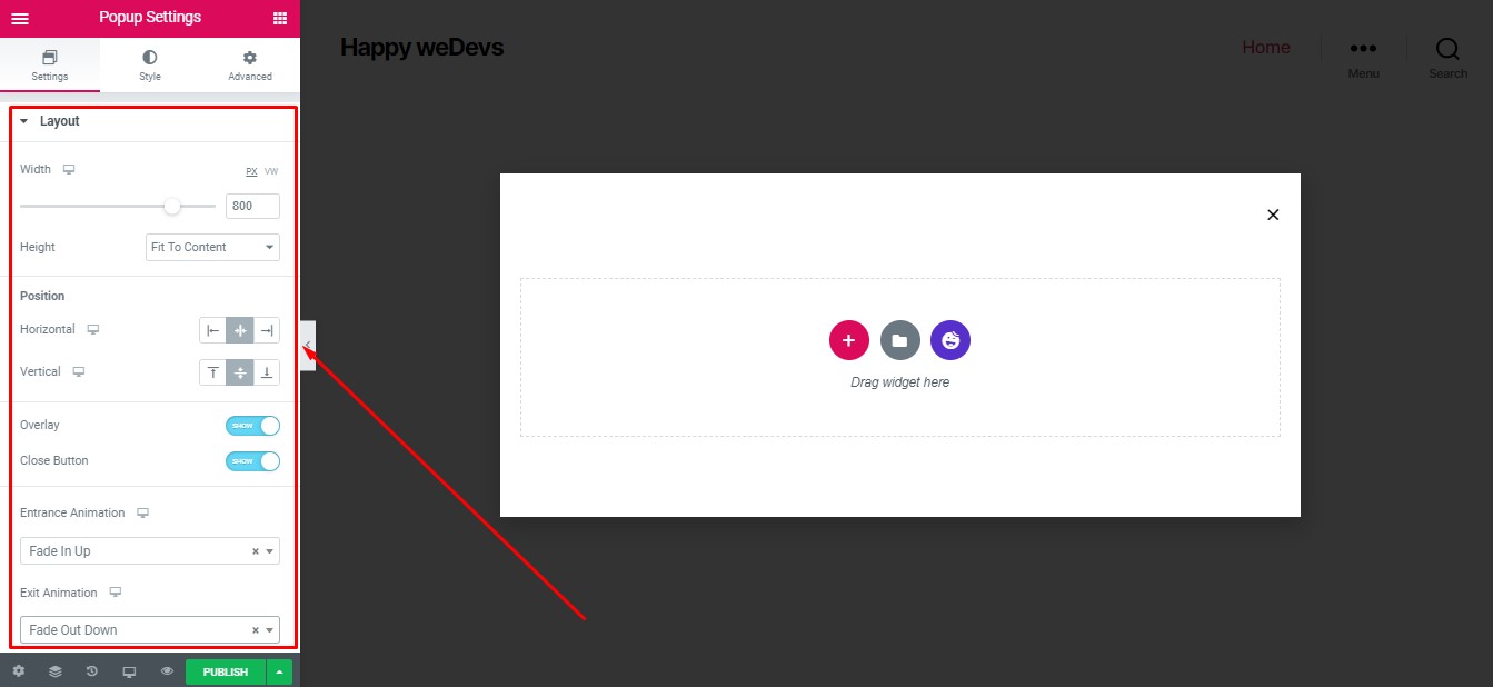 Cum de a crea popup-uri interacționează cu Elementor care realizează conversii 8 Customizing Popup Settings