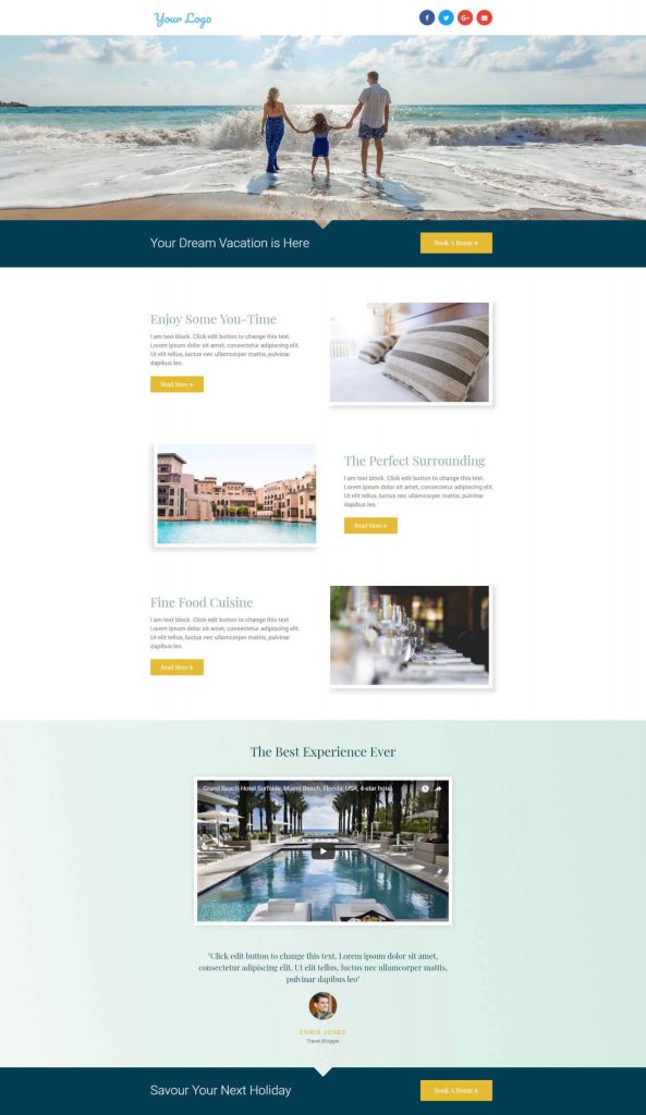 قوالب Elementor Pro الشائعة: أنشئ موقع أحلامك في لمحة بصر 7 Landing-Page-Hotel Elementor pro templates