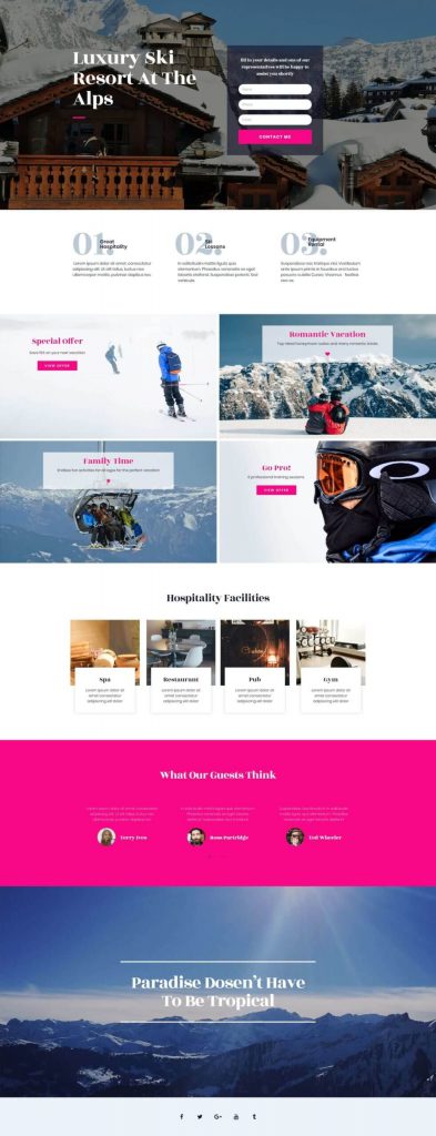 قوالب Elementor Pro الشائعة: أنشئ موقع أحلامك في لمحة 3 ski-resort-homepage