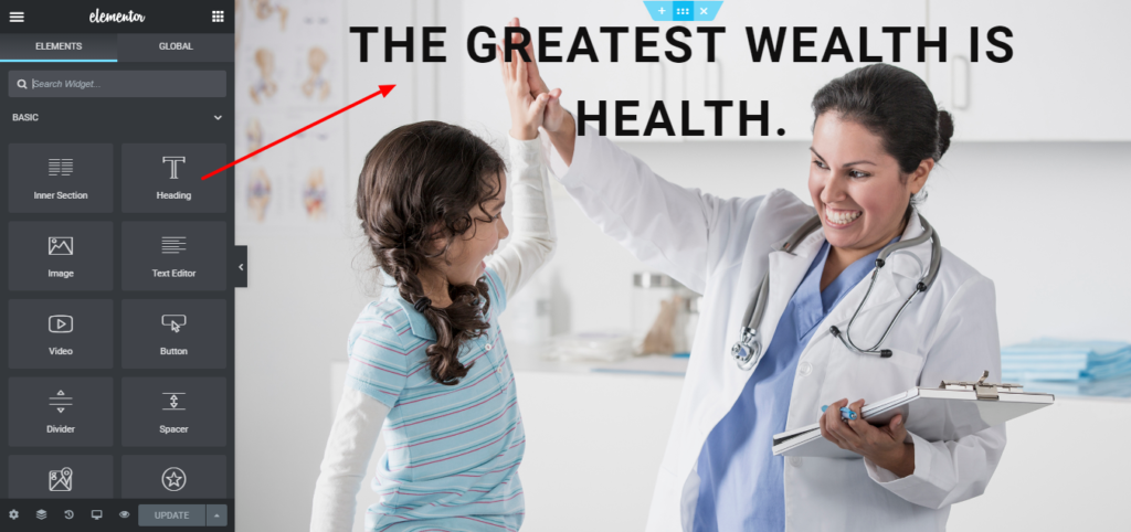 Come creare un sito Web medico utilizzando WordPress ed Elementor 11 Add header text