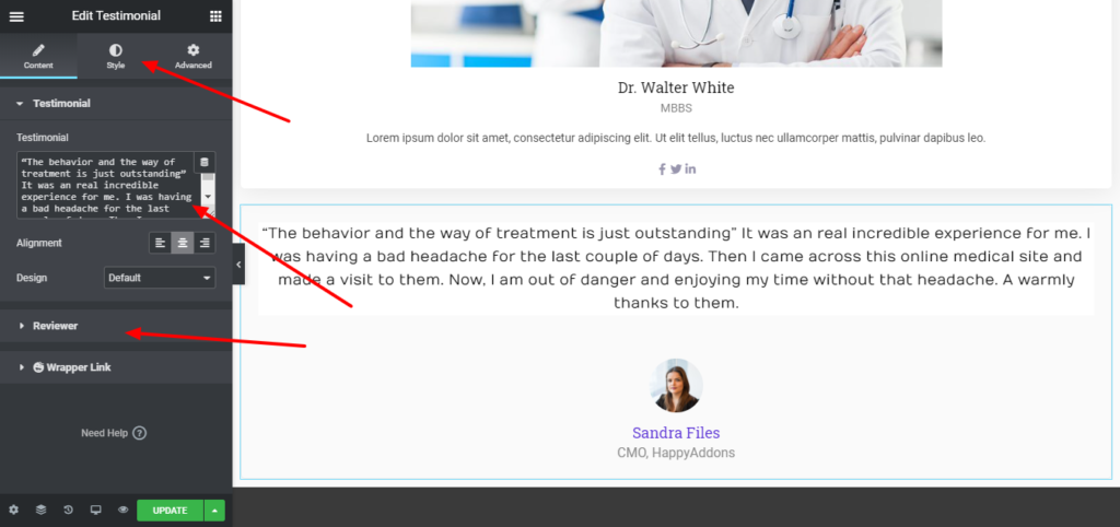 Come creare un sito Web medico utilizzando WordPress ed Elementor 17 Customize testimonial-create a medical website