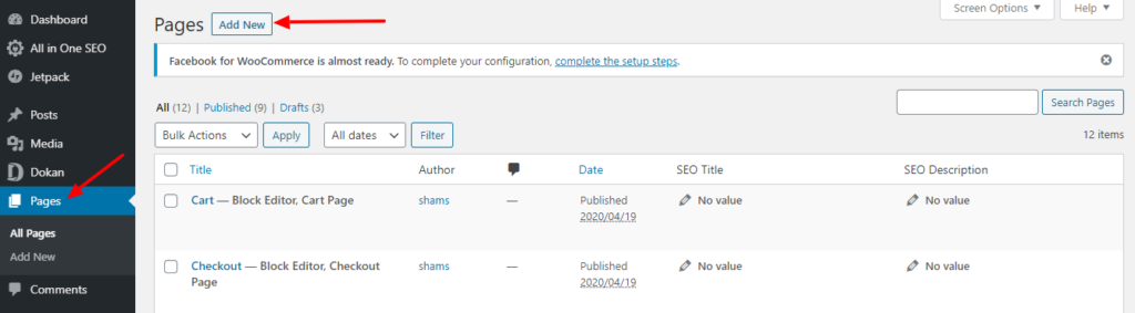 Come creare un sito Web medico utilizzando WordPress ed Elementor 4 Add new page